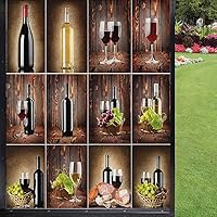 Wine Window Privacy Film,Wine Themed Collage on Wooden Backdrop with Grapes and Meat Rustic Country Drink Glass Decorative Window for Glass Door Home House Ofiice,Brown Black Red 24 x 36