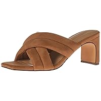 Amazon Essentials Women's Crossover Heeled Sandal, Tan Faux Microsuede, 9
