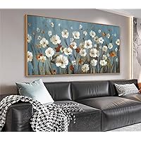 VEAEE Wildflowers Canvas Wall Art, Daisy Flowers Canvas Pictures,Abstract Orange White Floral Blossom Landscape Painting for Living Room Bedroom Kitchen Dining Room Home Office Decor 30