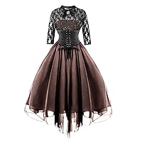 Halloween Women Gothic Style Steampunk Dress Floral Lace Corset Chiffon Patchwork Vintage Sexy Banquet Dress