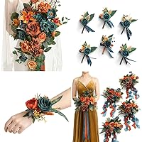 Ling's Moment Artificial Wedding Flower, Bridal Bouquet Bridesmaid Bouquet Wrist Corsage Boutonniere
