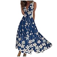 Maxi Dress for Women,Women's Casual Maxi Dress Sleeveless V Neck Summer Casual Boho Floral Print Sundresses