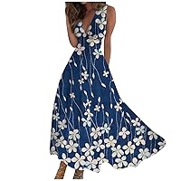 Maxi Dresses for Women 2024 Pink Spring Long Maxi Dress Summer Sleeveless V Neck Boho Waist Retraction Printed Dress