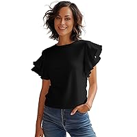 Decrum Ruffle Sleeve Tops for Women - Trendy Fashion Casual Short Sleeves Womens T Shirts