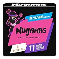 Pampers Ninjamas Nighttime Bedwetting Underwear Girls - Size L (64-125 lbs), 11 Count