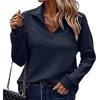 Womens Tops Dressy Casual 3/4 Length Sleeve V Neck Shirts and Blouses Zipper Collar Women Polo Shirts