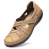 Irrefour Women's Classic Genuine Leather Casual Loafer Cute Slip-On Fashion Closed Toe Flat Sandal Comfy Work Sandal Everyday Walking Shoe