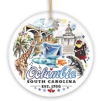 Artistic Souvenir of Columbia City Landmarks and Icons Ceramic Ornament, The Heart of South Carolina