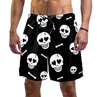 Heart Eye Skull and Bones Quick Dry Swim Trunks Men's Swimwear Bathing Suit Mesh Lining Board Shorts with Pocket, L