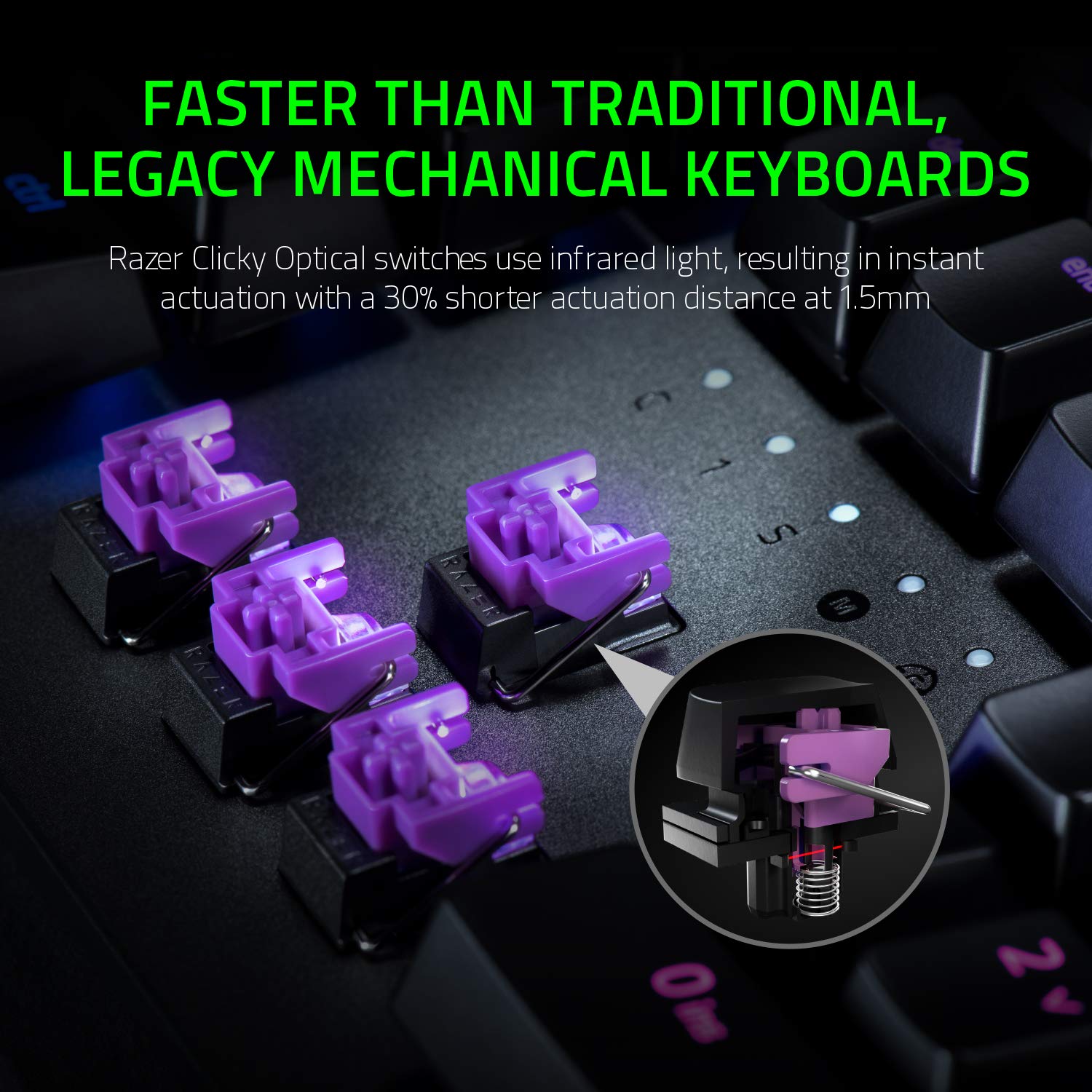 Razer Huntsman Elite Gaming Keyboard: Fast Keyboard Switches - Clicky Optical Switches - Chroma RGB Lighting - Magnetic Plush Wrist Rest - Dedicated Media Keys & Dial - Classic Black