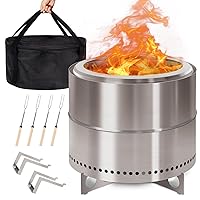 Smokeless-Firepit | 19-Inch | Stainless-Steel-Fire-Pit | Portable Outdoor Pits with Stand for Camping | Solo Wood Burning Bonfire | Low Smoke Stove | Bag & Sticks & Holders