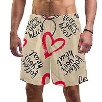 Follow Your Heart Love Pattern Mens Swim Trunks Quick Dry Swim Shorts Swimwear Bathing Suits