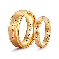 LerchPhi Personalized Gold Wedding Bands Couples Matching Rings Free Custom Engraved Tungsten Carbide Satin Finish Stepped Edge