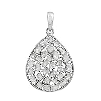 2.70 CTW Natural Diamond Polki Pear Pendant 925 Sterling Silver Platinum Plated Slice Diamond Jewelry