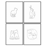 AIOAIFUT Cat Pictures Wall Decor for Home, Cute Cat Themed Room Decor for Cat Lovers, Minimalist Cat Wall Art Prints, Set of 4, 8