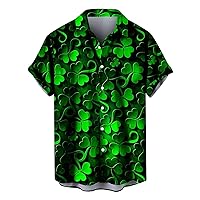 Men's St. Patrick's Day Shirt Funny Irish Clover Short Sleeve Hawaiian Casual Button Down Shirts Lucky Shamrock Tops
