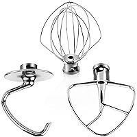 Kitchen Stand Mixers Attachments Stainless Steel Compatible with 4.5 -Qt Tilt-Head Stand Mixers K45DH Dough Hook K45B Coated Flat Beater K45WW Wire Whip