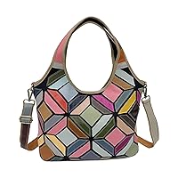 Random Multicolor Large Capacity Satchel for Women Square Stitching Handbag Purse Shoulder Bag Best Gift for Women