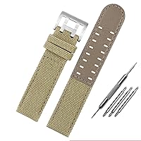for Hamilton Khaki Field Watch h760250/h77616533/h70605963 H68201993 Watch Strap Genuine Leather Nylon Men Watch Band 20mm 22mm (Color : Khaki Silver Clasp, Size : 22mm)