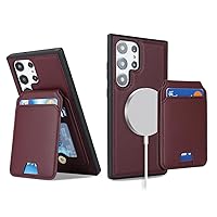 Ｈａｖａｙａ for Galaxy S23 Ultra case magsafe Compatible Samsung Galaxy S23 Ultra case Magnetic with Card Holder S23 Ultra Leather Phone case Magnetic Wallet Detachable-Wine Red