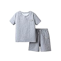 SHENHE Boy's 2 Piece Letter Patched Short Sleeve Tee Top with Drawstring Waist Shorts Set Tracksuit