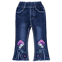 Peacolate 3-7T Infant Little Kids Girls Embroidery Mushroom Jeans Denim Pants(Mushroom.4-5Y)