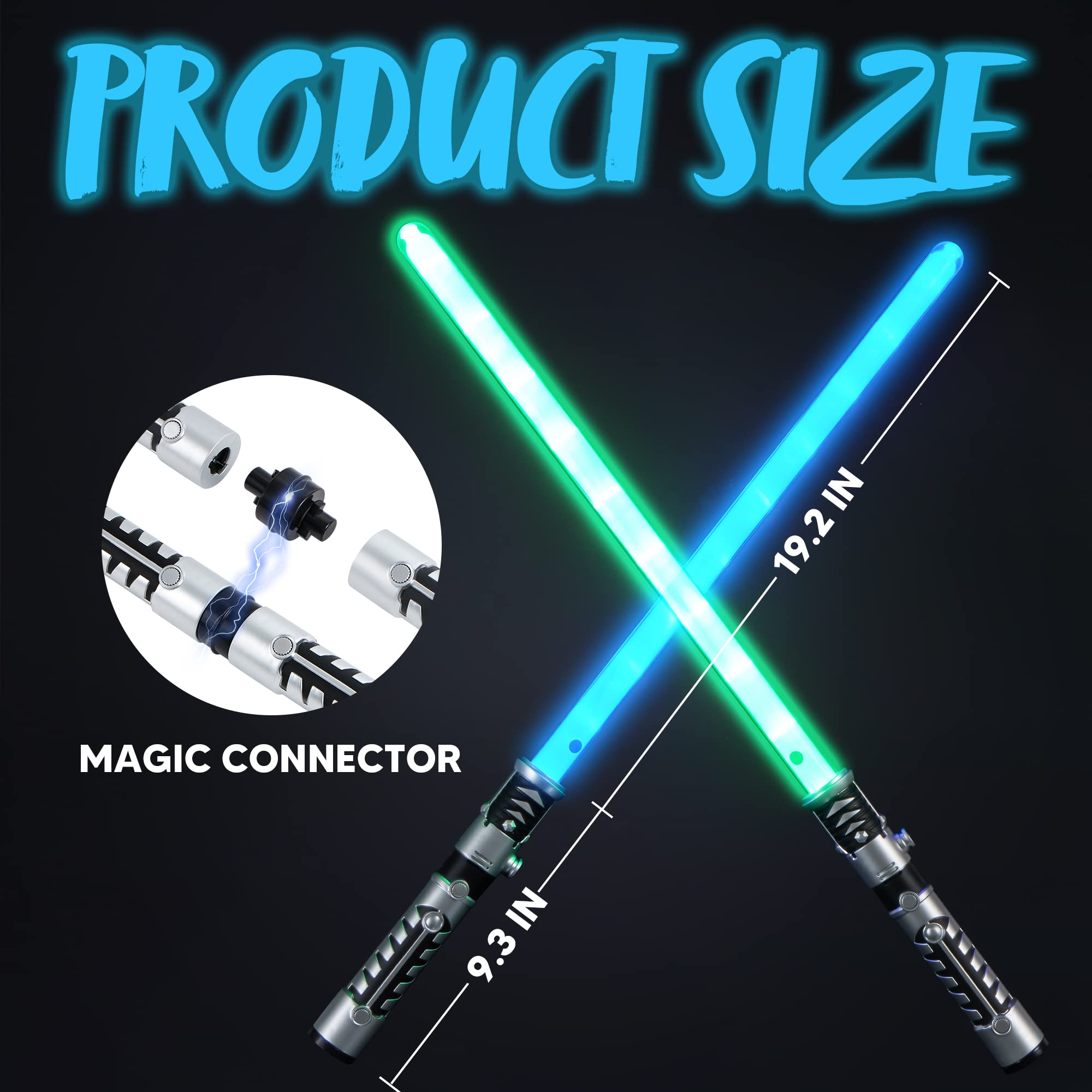 JOYIN 2-in-1 Light Up Saber, Sword for Kids, LED Dual Laser Swords Set with FX Sound (Motion Sensitive) and Realistic Sliver Handle for Fighters and Warriors, New Years Eve Party Supplies Boys Stuff