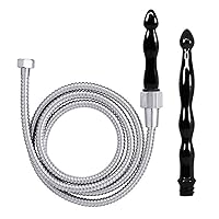 Deluxe Anal or Vaginal Enema Premium Shower Kit with 2 Tips and 6 Foot Stainless Steel Hose, Black/Silver