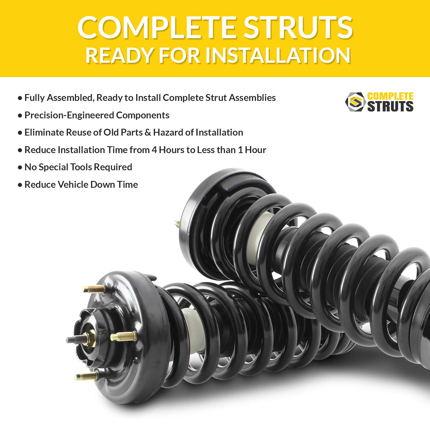 COMPLETESTRUTS - Front & Rear Complete Strut Assemblies with Coil Springs Replacement for 2004-2007 BMW 530i - Set of 4