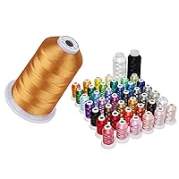 Simthread Embroidery Thread 5500 Yards DeepGold214 with Upgraded 40 Colors Embroidery Kit (500M) + 1 Black Thread & 1 White Thread (5000M) Set