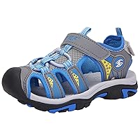 WUIWUIYU Boys Blue Sandals Outdoors Closed-Toe Hook-and-Loop Hiking River Tracing Trekking Athletic Sports Sandal Summer Shoes