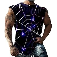 Y2K Spider Web Print Shirt Tank Tees Sleeveless Round Neck Tunics Tees Cool Loose Fit Sport Outdoor Athletic Blouse