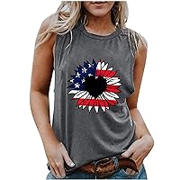 Women's USA Independence Day Tank Tops American Flag Tanks Top for Women Sleeveless Sunflower Patriotic Tanks Shirt