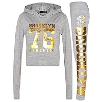 Girls Tops Kids Brooklyn 76 Gold Print Hooded Crop Top Legging Lounge Wear Sets