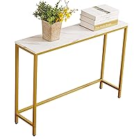 Console Table for Entryway, Faux Marble MDF Sofa Table with Golden Frame (Single Layer, White Marble)