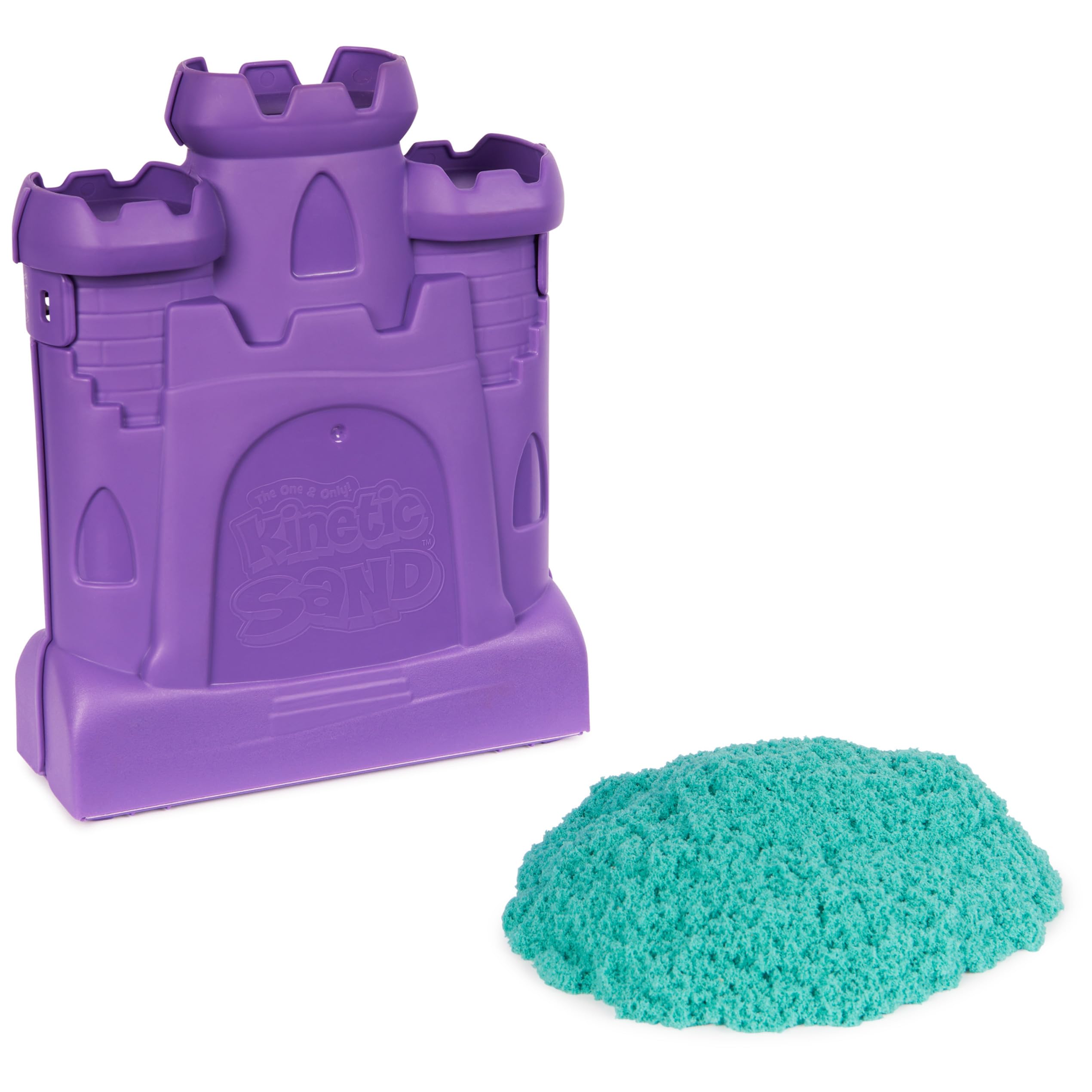 Kinetic Sand, Castle Case with 1lb Teal Play Sand, Multipurpose Play Space and Storage Container, Sensory Toys for Kids Ages 3 and up