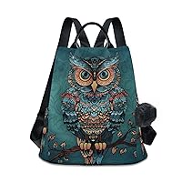 Owl Print Gothic Boho Backpack Purse for Women Anti Theft Fashion Back Pack Shoulder Bag
