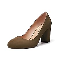WAYDERNS Womens Suede Round Toe Office Solid Slip On Fashion Block High Heel Pumps Shoes 3.3 Inch