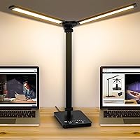 Adjustable Foldable Desk Lamp for Home Office - Double Swing Arm Bright LED Desk Light, Eye-Caring Architect Task Lamp, Touch Control Desktop Lamp Dimmable Table Desk Light for Work/Study/Craft