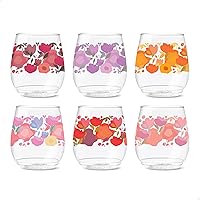 TOSSWARE POP 14oz Vino Crimson Blooms Series, SET OF 6, Premium Quality, Recyclable, Unbreakable & Crystal Clear Plastic Printed Glasses