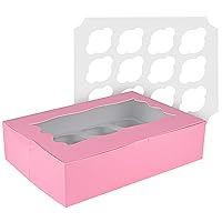 Cupcake Boxes | 12 Piece Holder | 10 Cupcake Box Containers | Cupcakes, Muffins, Pastries (Pink)