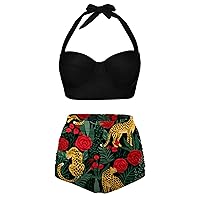 Women Vintage Polka Dot High Waisted Bathing Suits Bikini Set