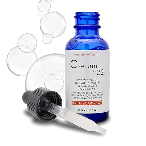 C Serum 22 – Pure Vitamin C Serum for Face with Hyaluronic Acid & Ferulic Acid | Potent Anti-Aging Serum for Dark Spots, Fine Lines and Wrinkles | Brightening Serum - 1.15 Fl Oz