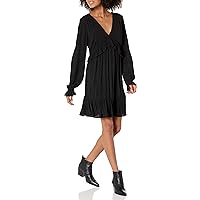 Women's Odelise Dress Long Sleeve Angled Bust Seams Lace Trim in Black
