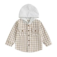 Toddler Baby Boy Plaid Shirt Button Down Flannel Hoodies Tops Fall Winter Outfits for Boys