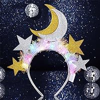 Light Up Moon Star Headband Glowing Celestial Headpiece Led Costume Party Hair Accessories for Women (C-Silver and Gold)
