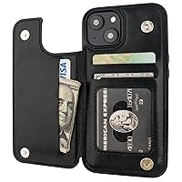Compatible with iPhone 14 Wallet Case with Card Holder, PU Leather Kickstand Card Slots Case, Double Magnetic Clasp and Durable Shockproof Cover 6.1 Inch (Black)