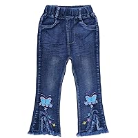 Peacolate 2-7T Little Toddler Kids Girls 3D Butterfly Jeans Denim Distressed Pants Flared Trousers(Butterfly,4-5y)