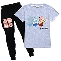 Toddler Kids Spy x Family T-Shirt with Jogger Pants Cute Anya Forger Graphic Cotton Tops-2 Pcs Summer Tees Outfits