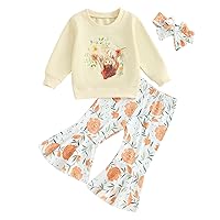Kaipiclos Toddler Bell Bottoms Western Baby Girl Clothes Cow Print Baby Sweatshirt Pullover Top Flare Pants Fall Outfits